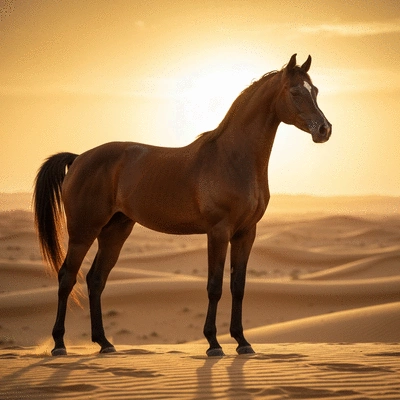 Beautiful Rabdan Arabian horse in a desert setting