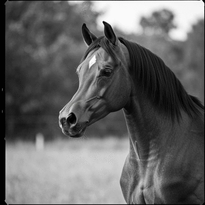 Close-up of a Rabdan Arabian horse's noble head and expressive eyes