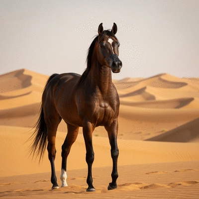 Arabian horse in a desert landscape, representing heritage and beauty, no text, no words, no typography, no labels, clean image