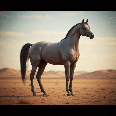 Beautiful Rabdan Arabian horse in a desert landscape