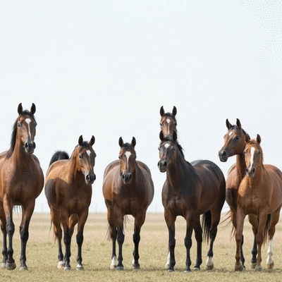 Diverse group of Rabdan Arabian horses in a natural setting