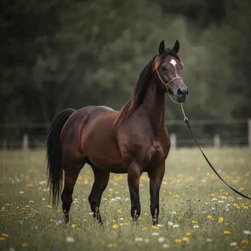 Arabian horse breeding farm with mare and foal